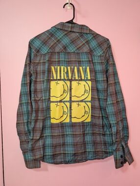 Nirvana Rhinestoned Plaid Flannel Shirt
